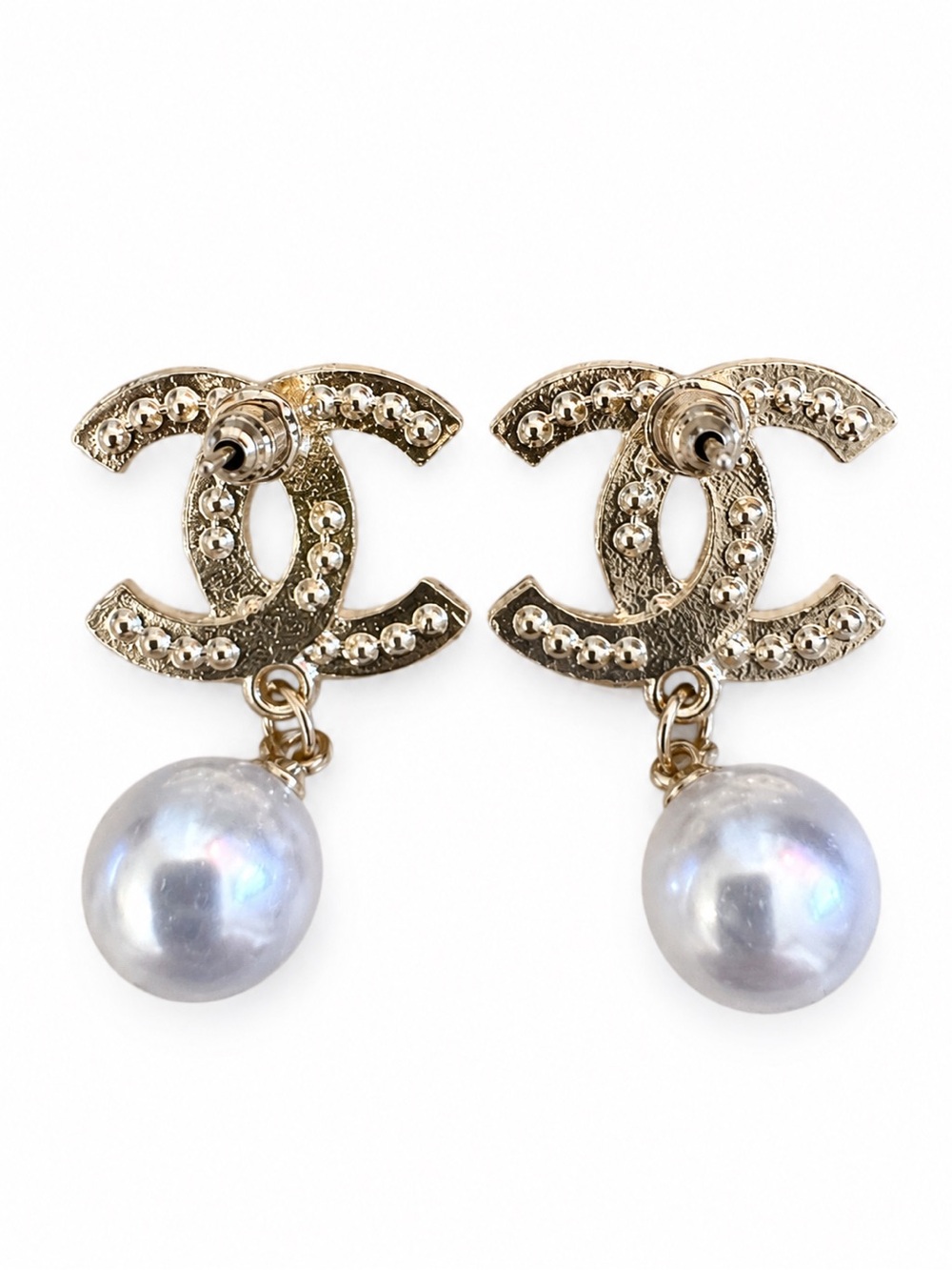 NWT CC Gold Tone Pearl Drop Statement Earrings - Picture 3 of 3